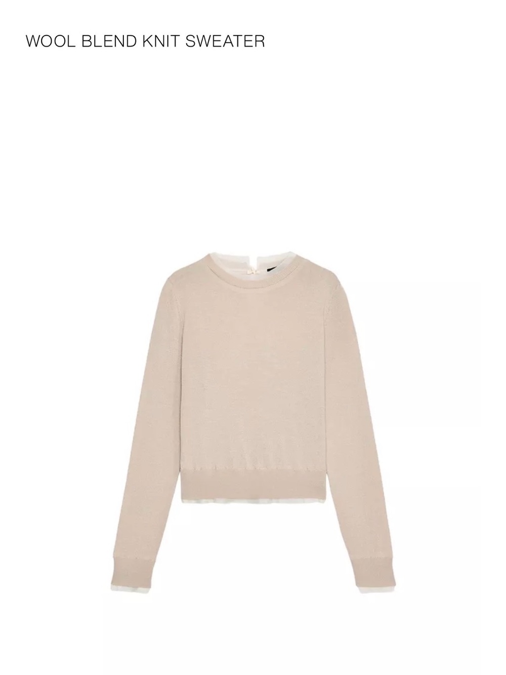 Zara Neutral Beige Scoopneck Lightweight Sweater with Bow Detail L